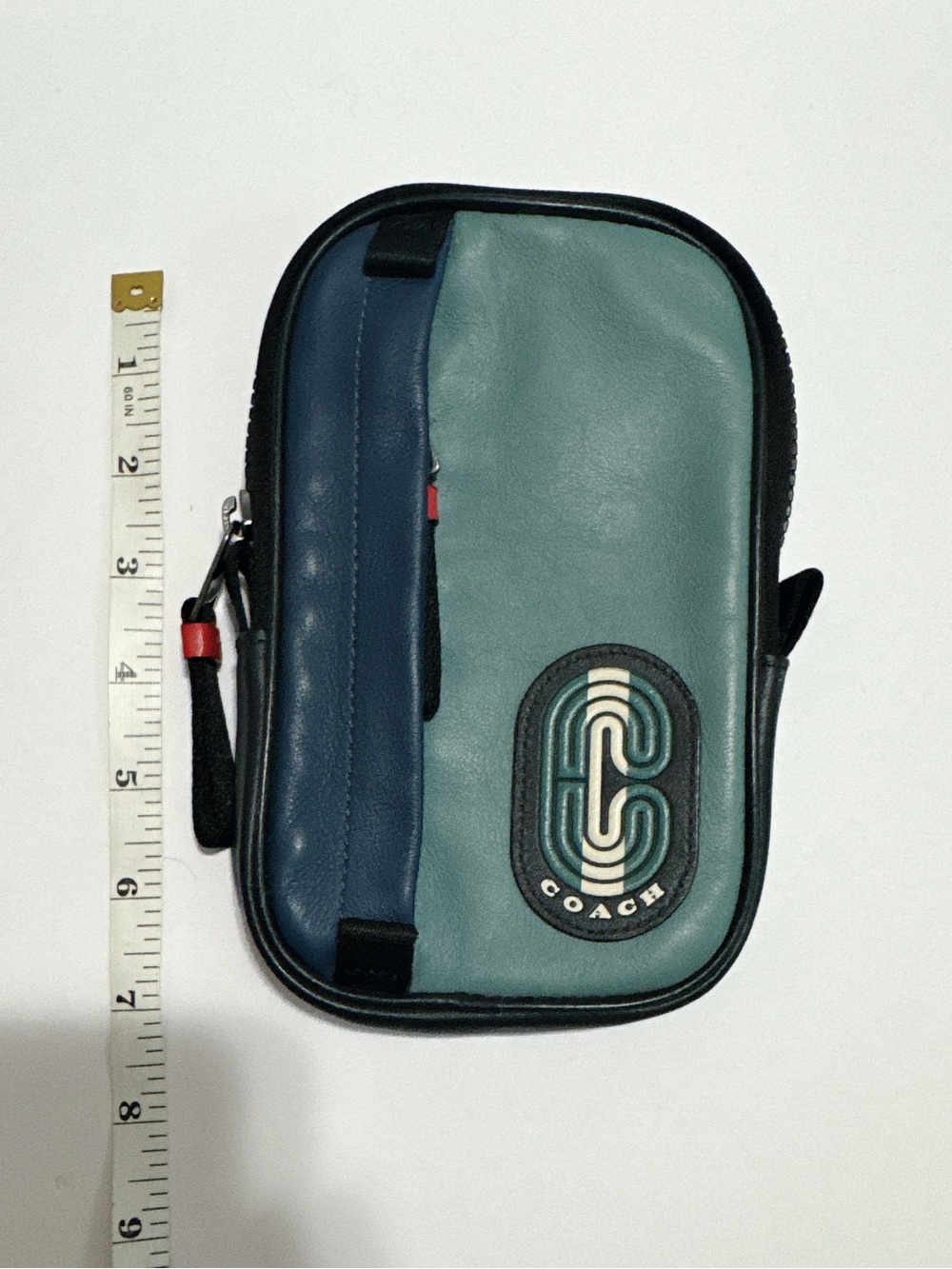 Coach Teal and Navy Leather Belt Pouch with Signature Patch